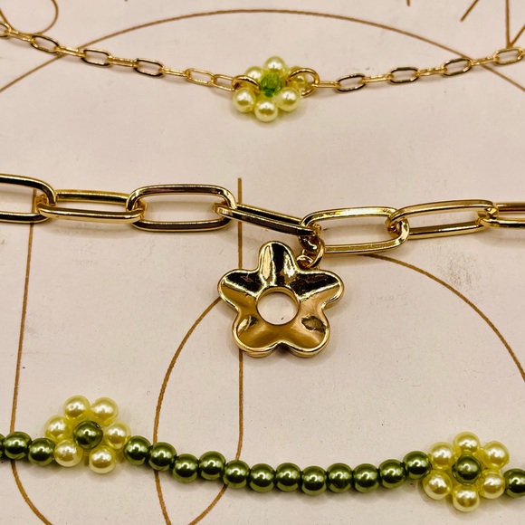 Urban Outfitters Jewelry - Urban Outfitters 3 layered necklaces with faux pearl flowers. Also gold flower